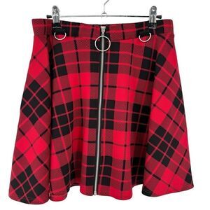 Hot Topic Red & Black Plaid O-Ring Skater Skirt Size 29